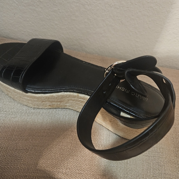 Marc Fisher Black Croc-Embossed Espadrille Sandals - Picture 5 of 8